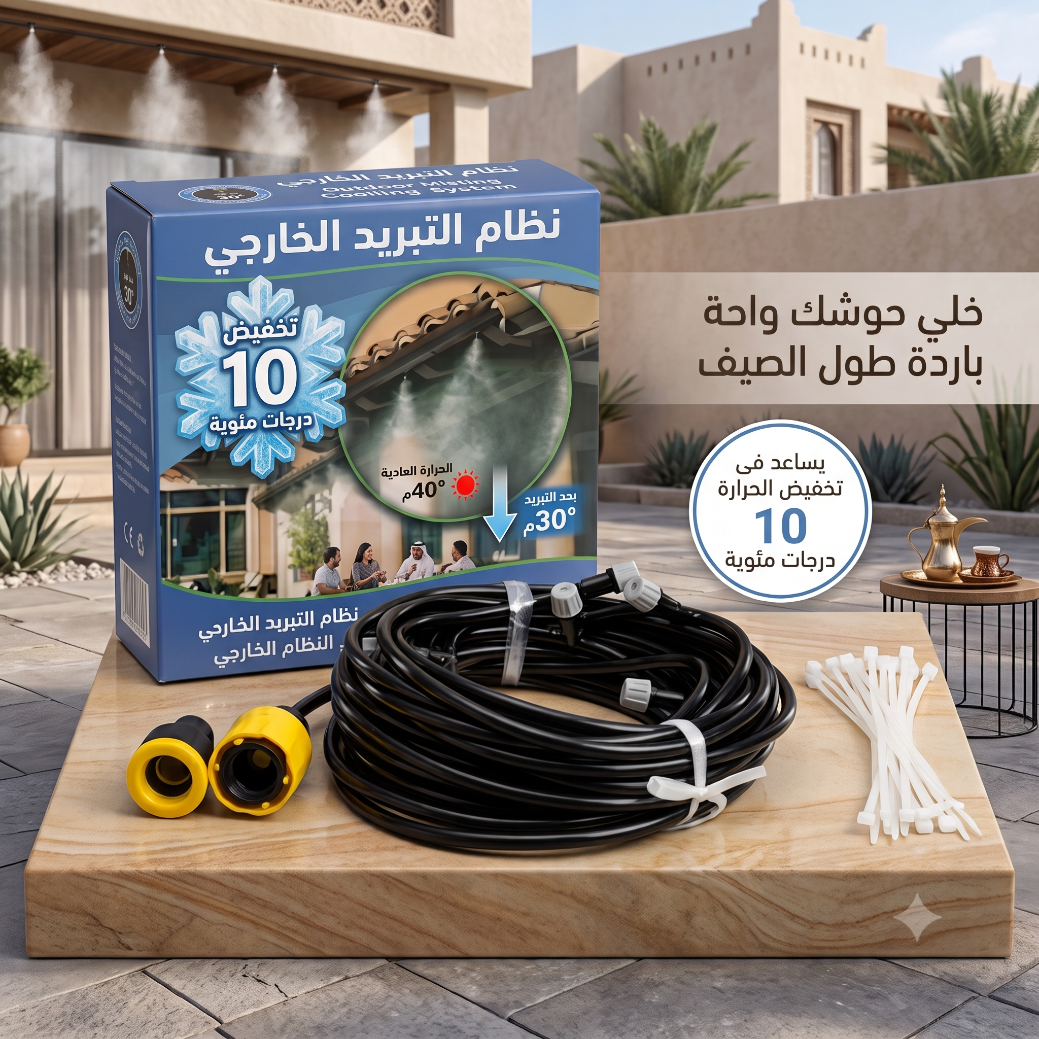 نظام رذاذ مبرد ومرطب للحدائق (10 متر - 10 فتحات) | يخفض الحرارة 10 درجات مئوية ومصمم لتركيب سهل - الصورة 6