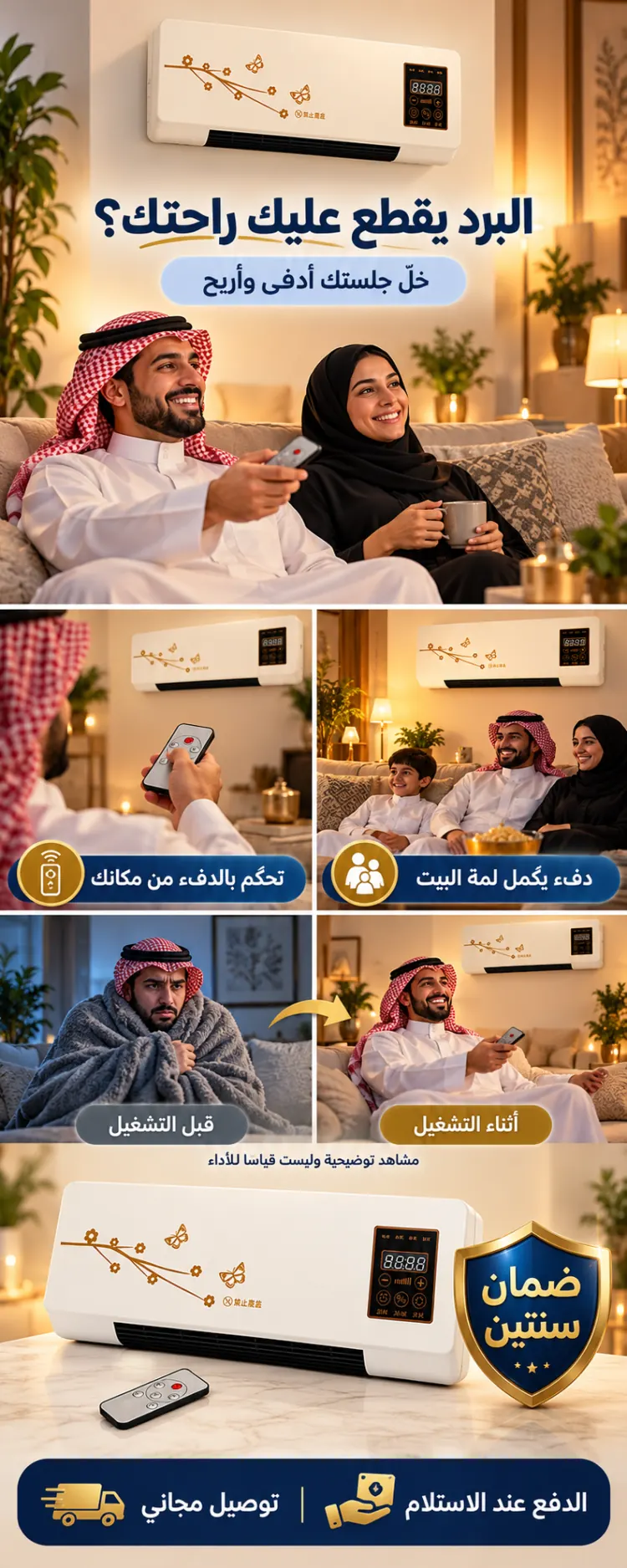 دفاية جدارية بالريموت تدفّي الجلسة — تحكم من مكانك