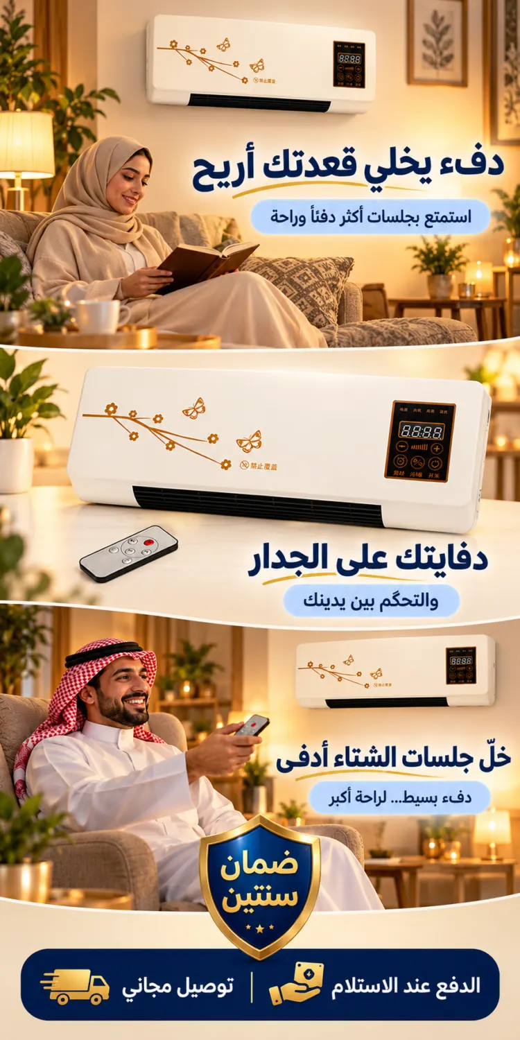 دفاية جدارية بالريموت للجلسات — تركيب على الجدار